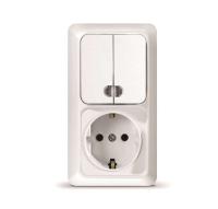 Блок ОП Олимп бел.(2кл.выкл.с подсв.+роз.с/з вертик)