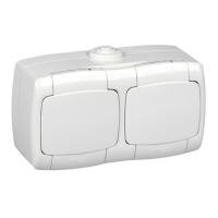 Розетка 2-м ОП Рондо 16А IP44 250В с защ. крышкой защ. шторки с заземл. бел. SchE RA16-227B-B