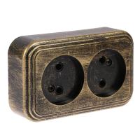 Розетка ретро RA 16-238-ЧБ ОУ 2 мест. 16А (земля, патина черный под бронзу, АБС-пластик)