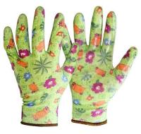 Перчатки садовые 7107GR нейлон/нитрил,зелёные цветы  р-р 7-9