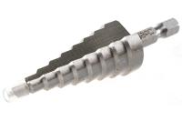 Сверло ступенчатое по металлу 4-6-8-10-12-14-16-18-20мм Р6М6, шестигранный хвостик Вихрь