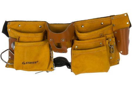 Пояс STAYER 'MASTER' для инструментов, кожаный, 10 карманов, 3 подвески 38512