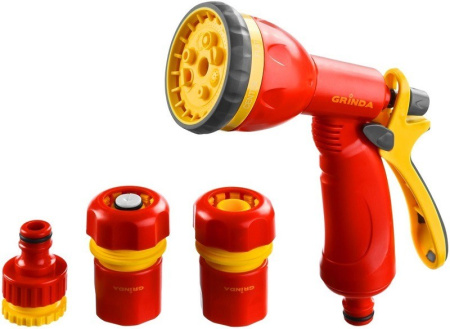 GRINDA GS-12 набор поливочный: пистолет с 8 режимами, комплект соединительной артматуры 1/2', пластиковый