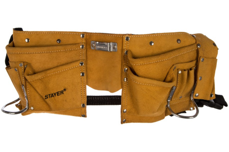 Пояс STAYER 'MASTER' для инструментов, кожаный, 10 карманов, 2 скобы 38510